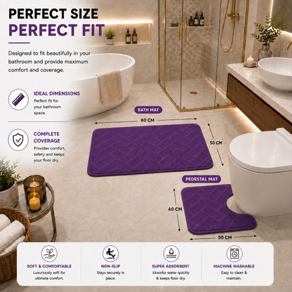 Memory Foam Bath Mat Set – Block Bricks Non Slip Bathroom Rug | Night Zone