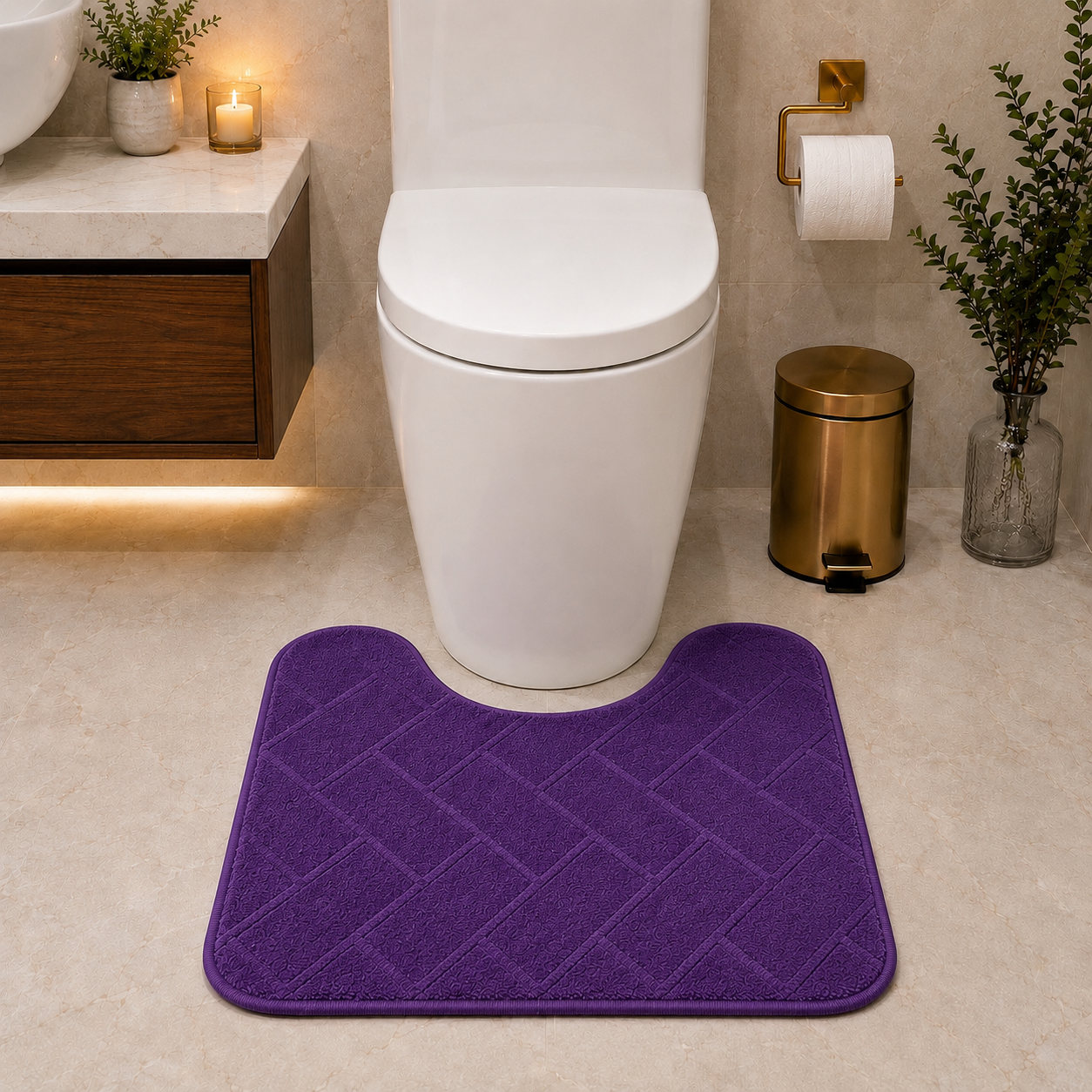Memory Foam Bath Mat Set – Block Bricks Non Slip Bathroom Rug | Night Zone