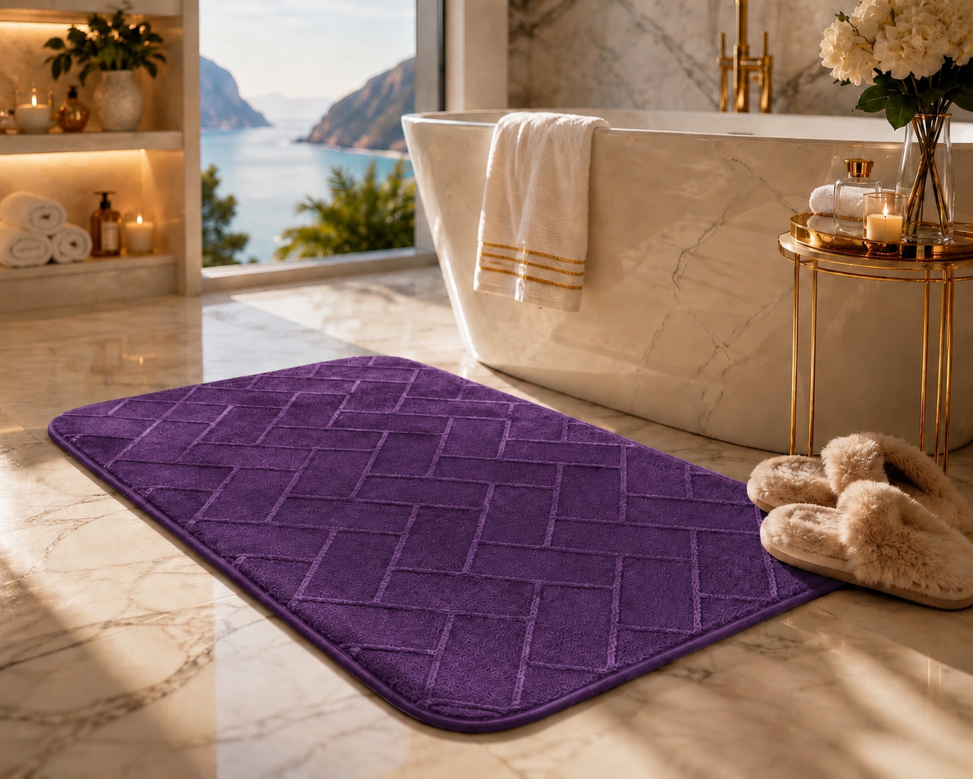 Memory Foam Bath Mat Set – Block Bricks Non Slip Bathroom Rug | Night Zone