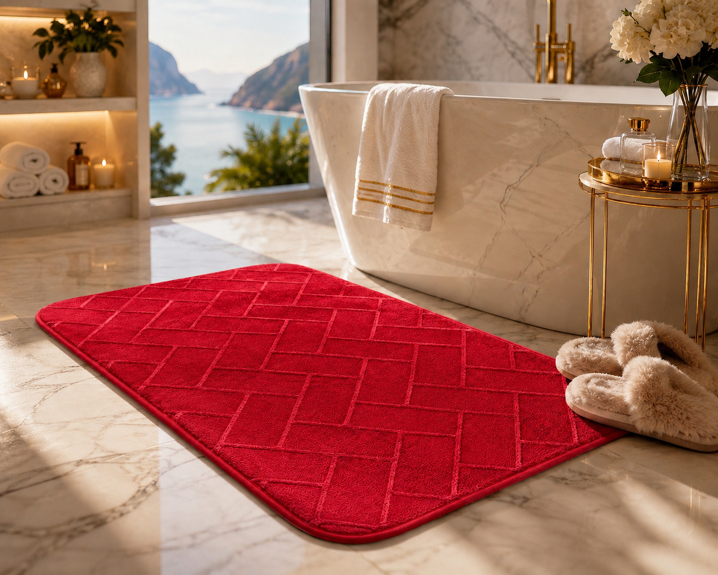 Memory Foam Bath Mat Set – Block Bricks Non Slip Bathroom Rug | Night Zone