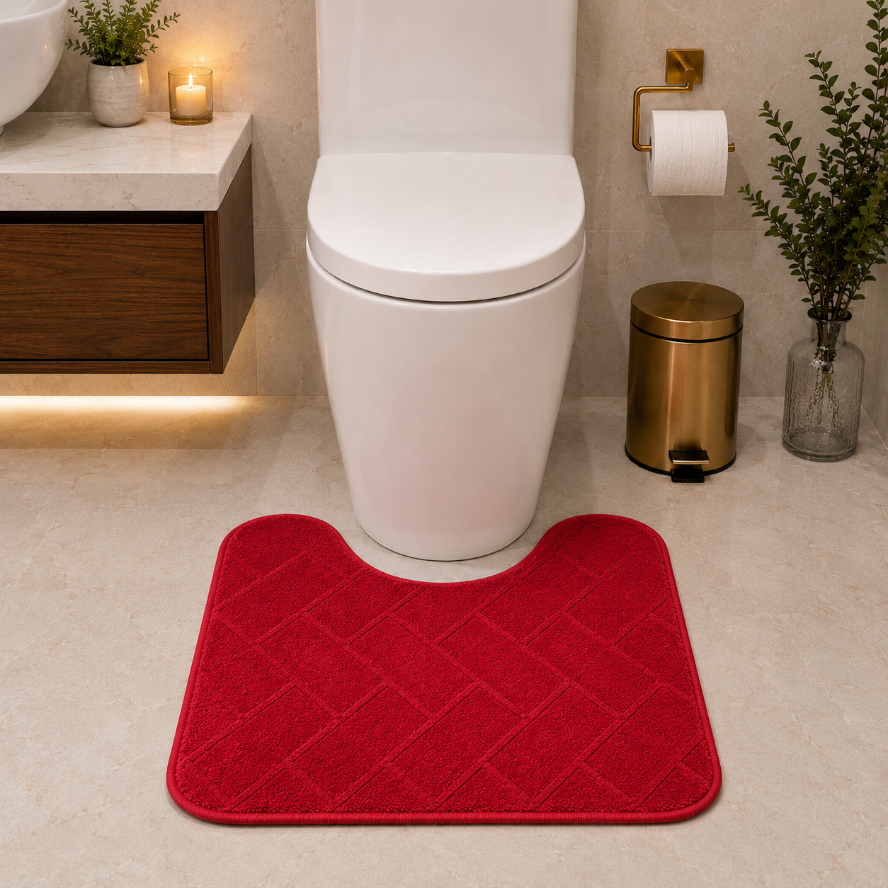 Memory Foam Bath Mat Set – Block Bricks Non Slip Bathroom Rug | Night Zone