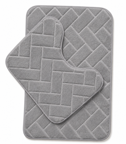 Memory Foam Bath Mat Set – Block Bricks Non Slip Bathroom Rug | Night Zone