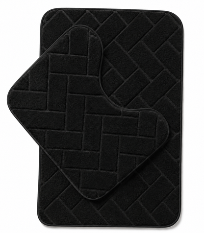 Memory Foam Bath Mat Set – Block Bricks Non Slip Bathroom Rug | Night Zone