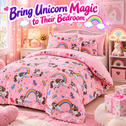 Unicorn Teddy Bear Fleece Duvet Cover Set – Pink Soft Cosy Bedding | Night Zone