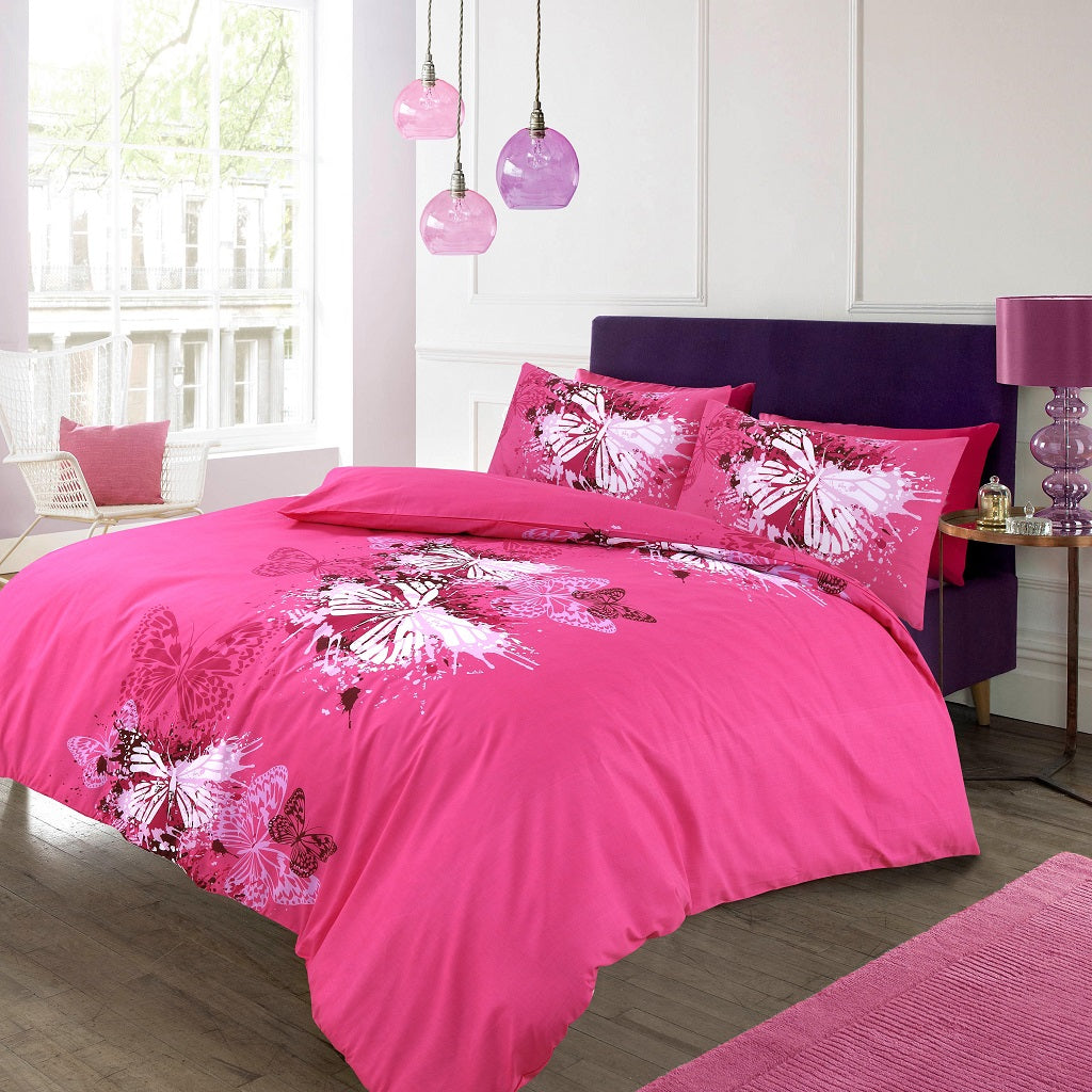 Butterfly Printed Polycotton Duvet Cover Set – Soft Easy Care Bedding | Night Zone