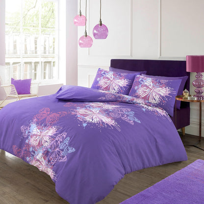 Butterfly Printed Polycotton Duvet Cover Set – Soft Easy Care Bedding | Night Zone