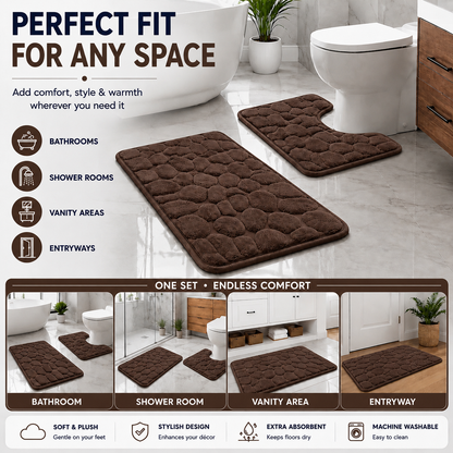 Pebble Stone Bath Mat Set – Soft Absorbent Non Slip Bathroom Rug Set | Night Zone