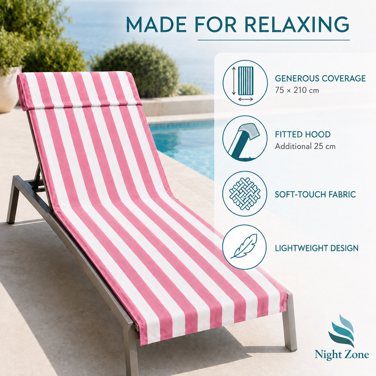Microfiber Striped Beach & Sun Lounger Towel with Hood | Night Zone