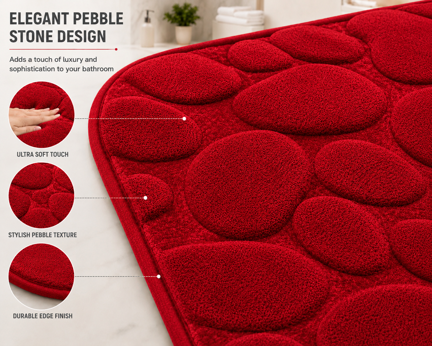 Pebble Stone Bath Mat Set – Soft Absorbent Non Slip Bathroom Rug Set | Night Zone