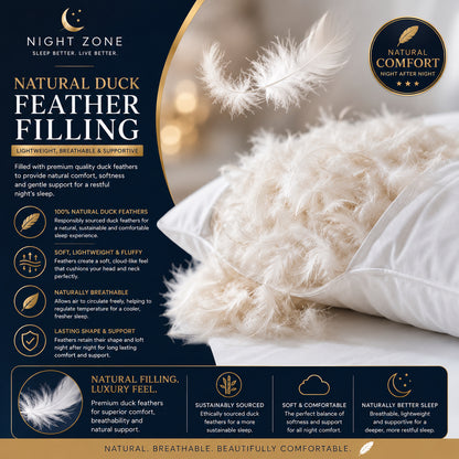 Duck Feather & Down Pillows Pair – 85% Feather 15% Down Filling with 100% Cotton Cover | Night Zone