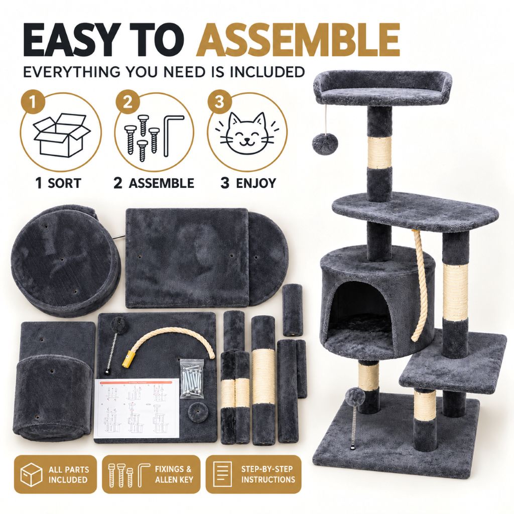 Grey Velvet Cat Tree with Scratching Posts & Hideaway | Night Zone