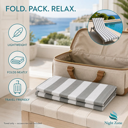 Microfiber Striped Beach & Sun Lounger Towel with Hood | Night Zone