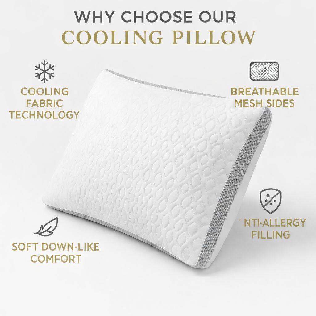 Cooling Pillow 48x78cm – Breathable Hollowfibre Hotel Quality Pillow | Night Zone