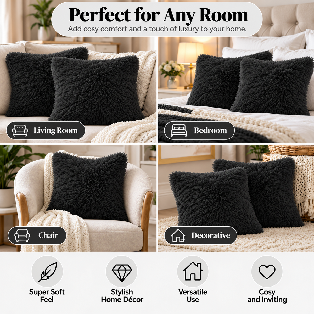 Teddy Hug Fleece Cushion Cover – Soft Fluffy Snug Cuddle Cushion Cover | Night Zone