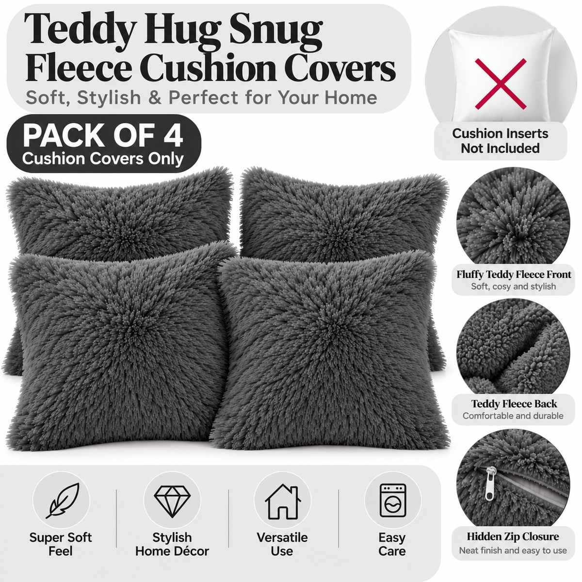 Teddy Hug Fleece Cushion Cover – Soft Fluffy Snug Cuddle Cushion Cover | Night Zone