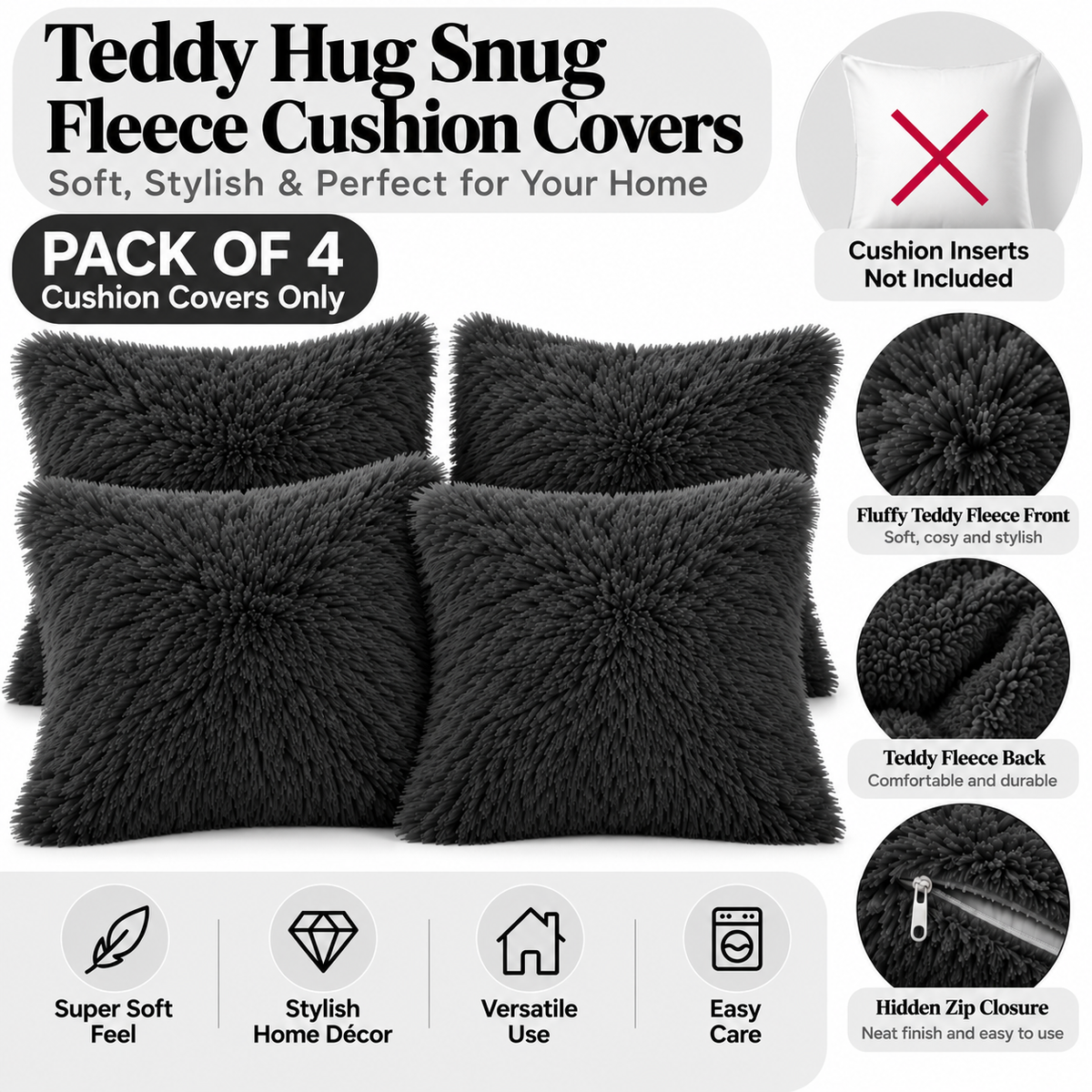 Teddy Hug Fleece Cushion Cover – Soft Fluffy Snug Cuddle Cushion Cover | Night Zone