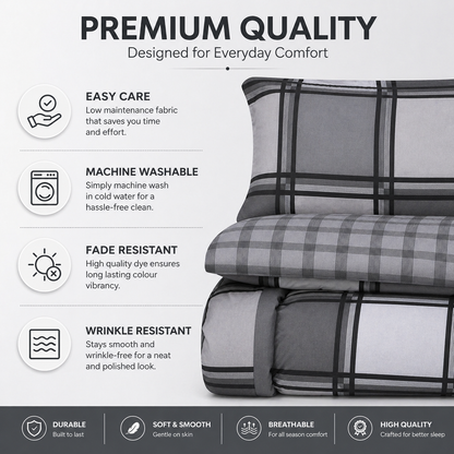 Logan Printed Polycotton Duvet Cover Set – Soft Easy Care Modern Bedding | Night Zone