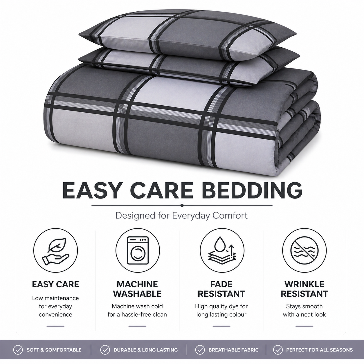 Logan Printed Polycotton Duvet Cover Set – Soft Easy Care Modern Bedding | Night Zone