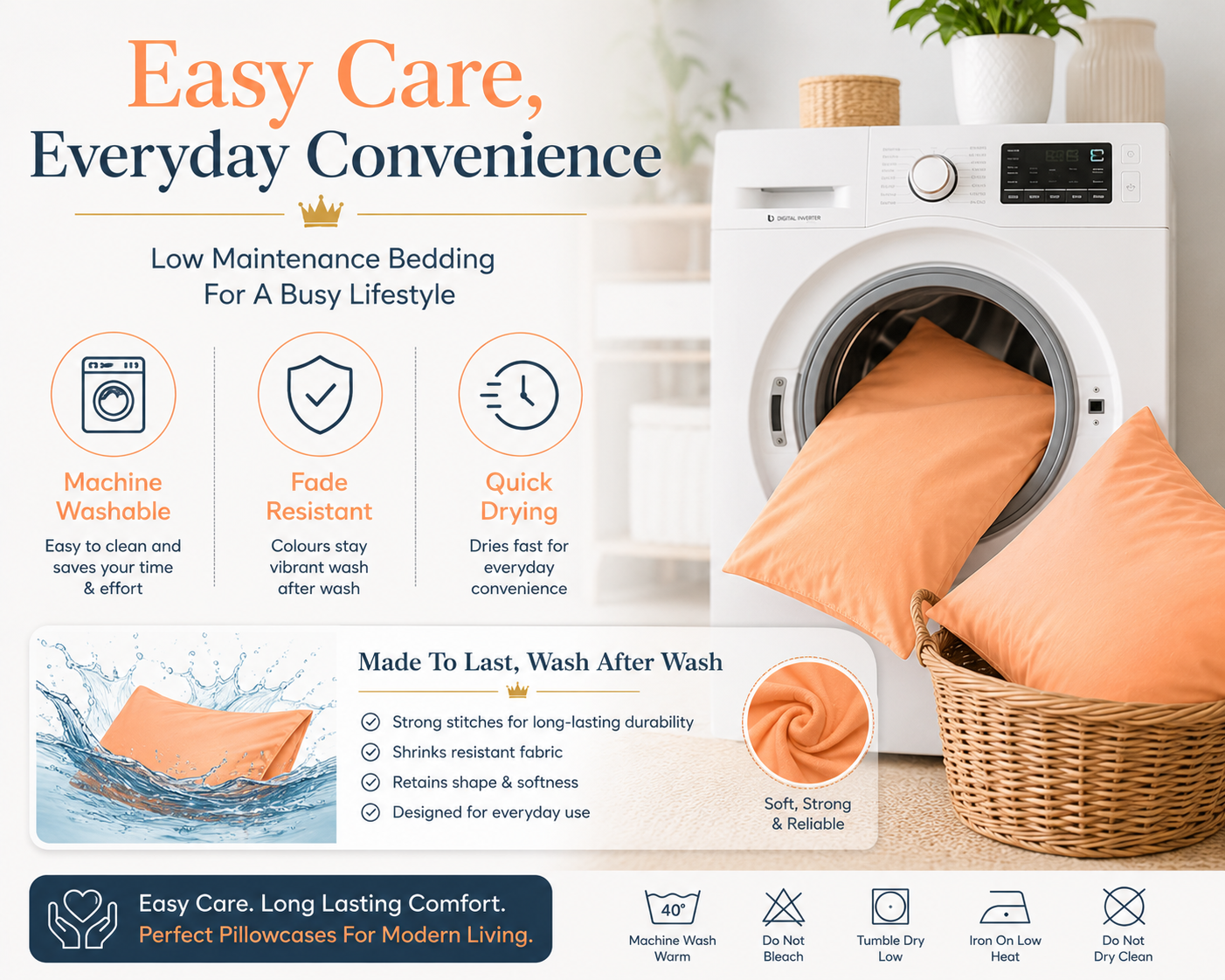 Housewife Polycotton Pillowcases Pair – Luxury Plain Dyed Easy Care Bedding | Night Zone