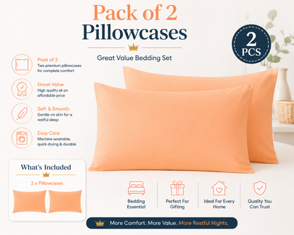 Housewife Polycotton Pillowcases Pair – Luxury Plain Dyed Easy Care Bedding | Night Zone