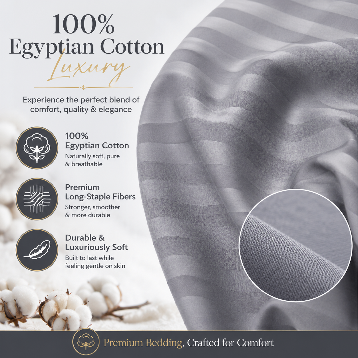 400 Thread Count Egyptian Cotton Stripe Pillow Cases – Hotel Quality Bedding | Night Zone