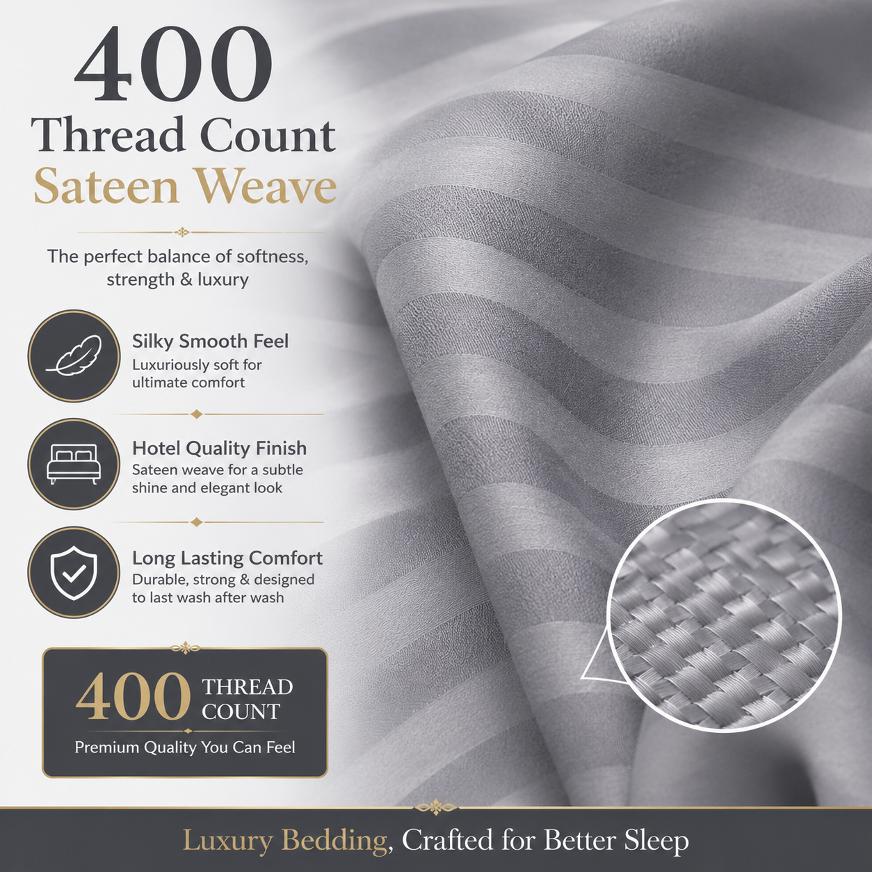 400 Thread Count Egyptian Cotton Stripe Pillow Cases – Hotel Quality Bedding | Night Zone