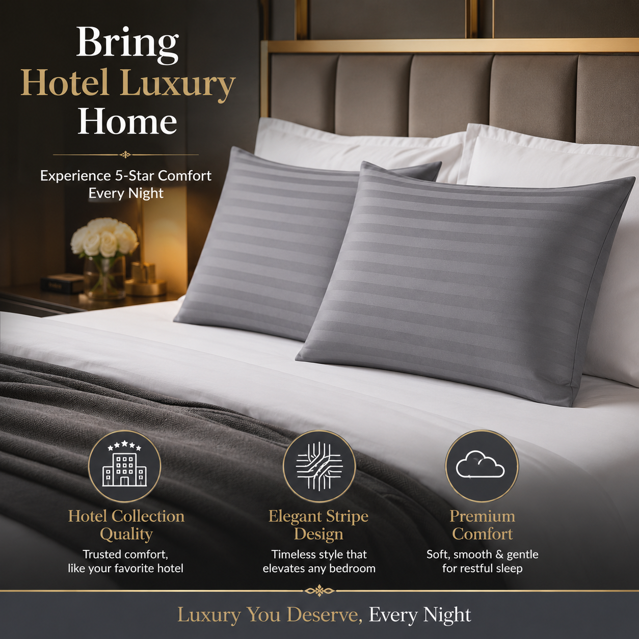 400 Thread Count Egyptian Cotton Stripe Pillow Cases – Hotel Quality Bedding | Night Zone