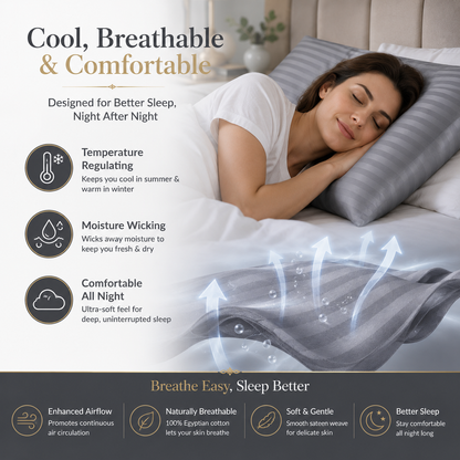 400 Thread Count Egyptian Cotton Stripe Pillow Cases – Hotel Quality Bedding | Night Zone
