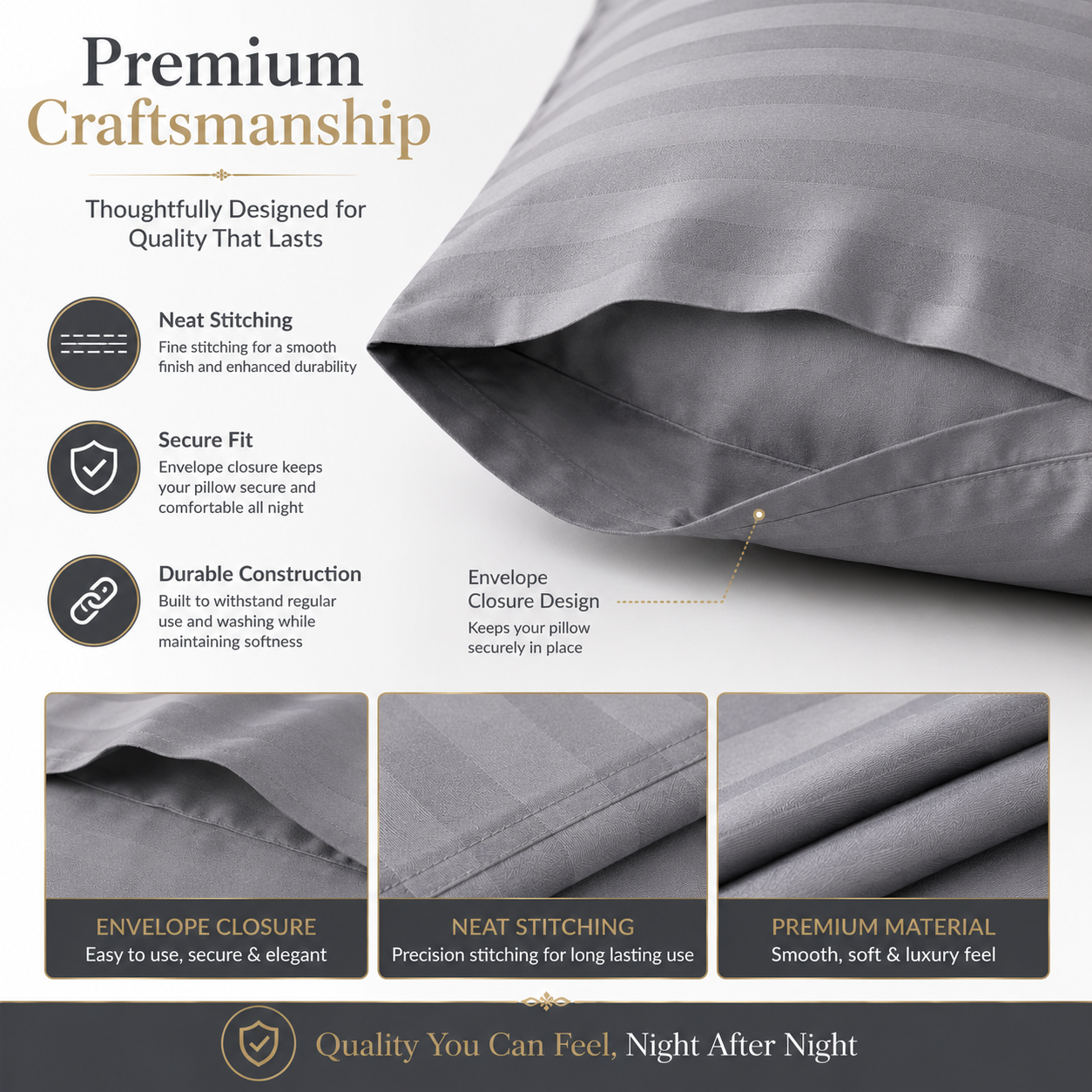 400 Thread Count Egyptian Cotton Stripe Pillow Cases – Hotel Quality Bedding | Night Zone