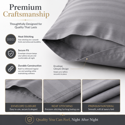 400 Thread Count Egyptian Cotton Stripe Pillow Cases – Hotel Quality Bedding | Night Zone