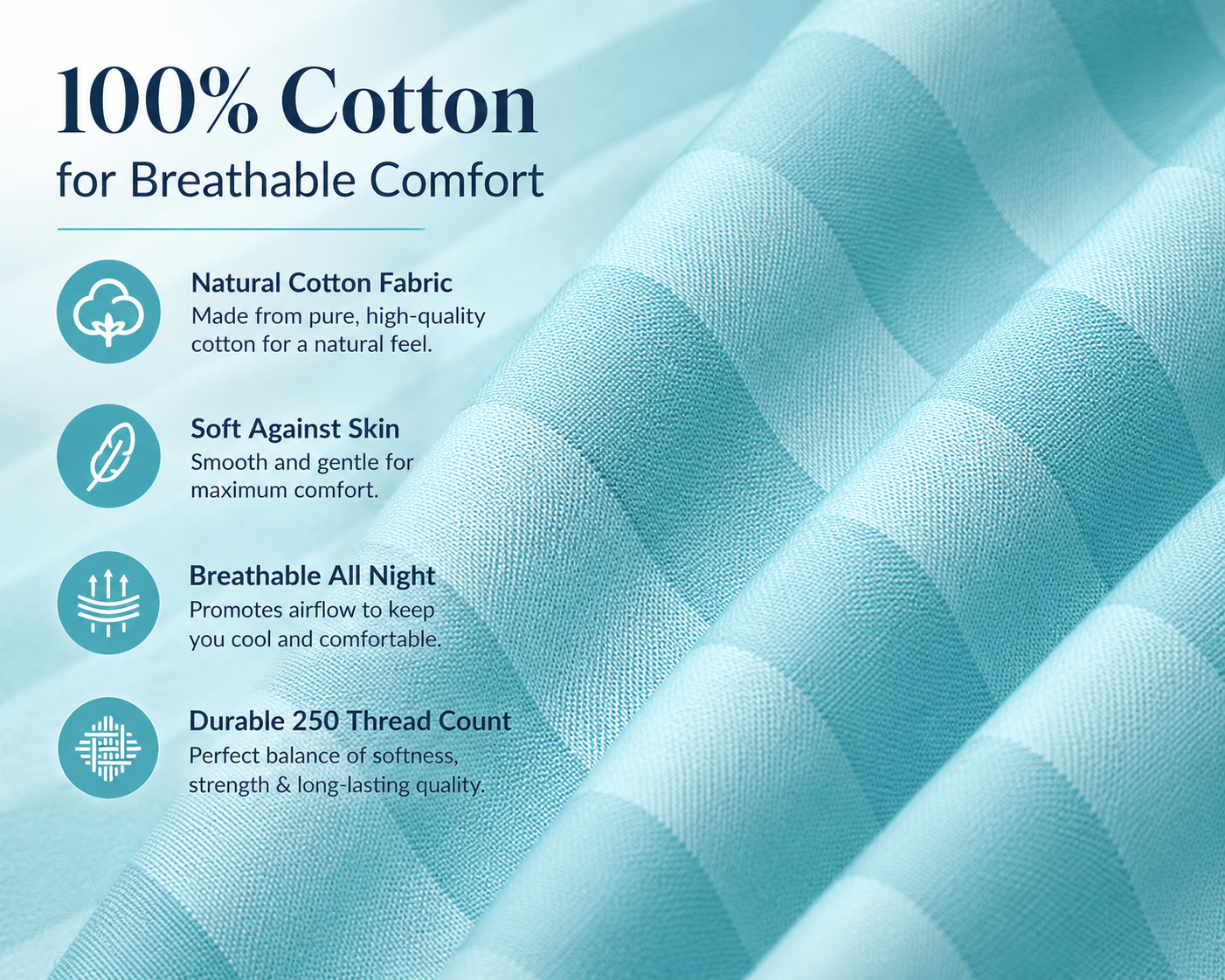 250 Thread Count Stripe Pillowcase Set – 100% Cotton Hotel Quality Bedding | Night Zone