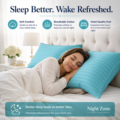 250 Thread Count Stripe Pillowcase Set – 100% Cotton Hotel Quality Bedding | Night Zone
