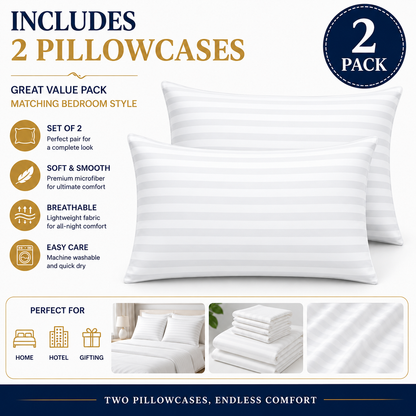 Microfiber Stripe Pillowcase Set of 2 – Soft Hotel Quality Bedding | Night Zone