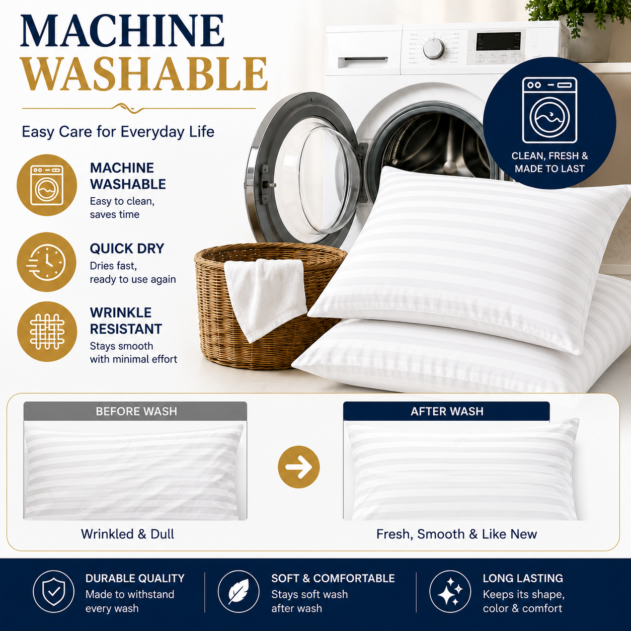 Microfiber Stripe Pillowcase Set of 2 – Soft Hotel Quality Bedding | Night Zone