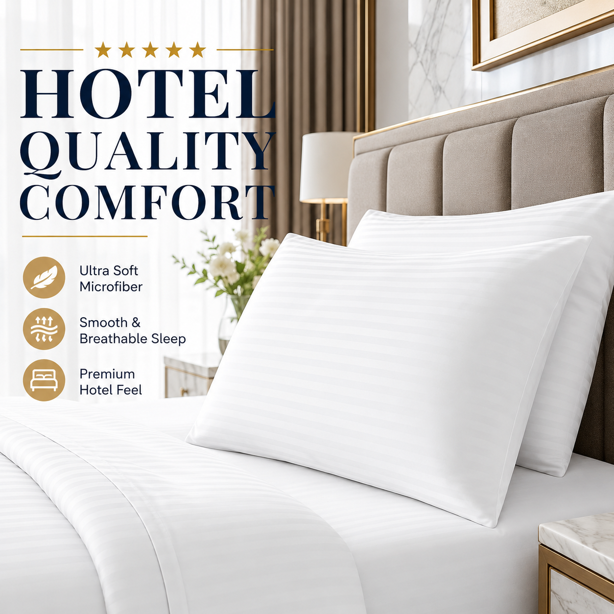 Microfiber Stripe Pillowcase Set of 2 – Soft Hotel Quality Bedding | Night Zone