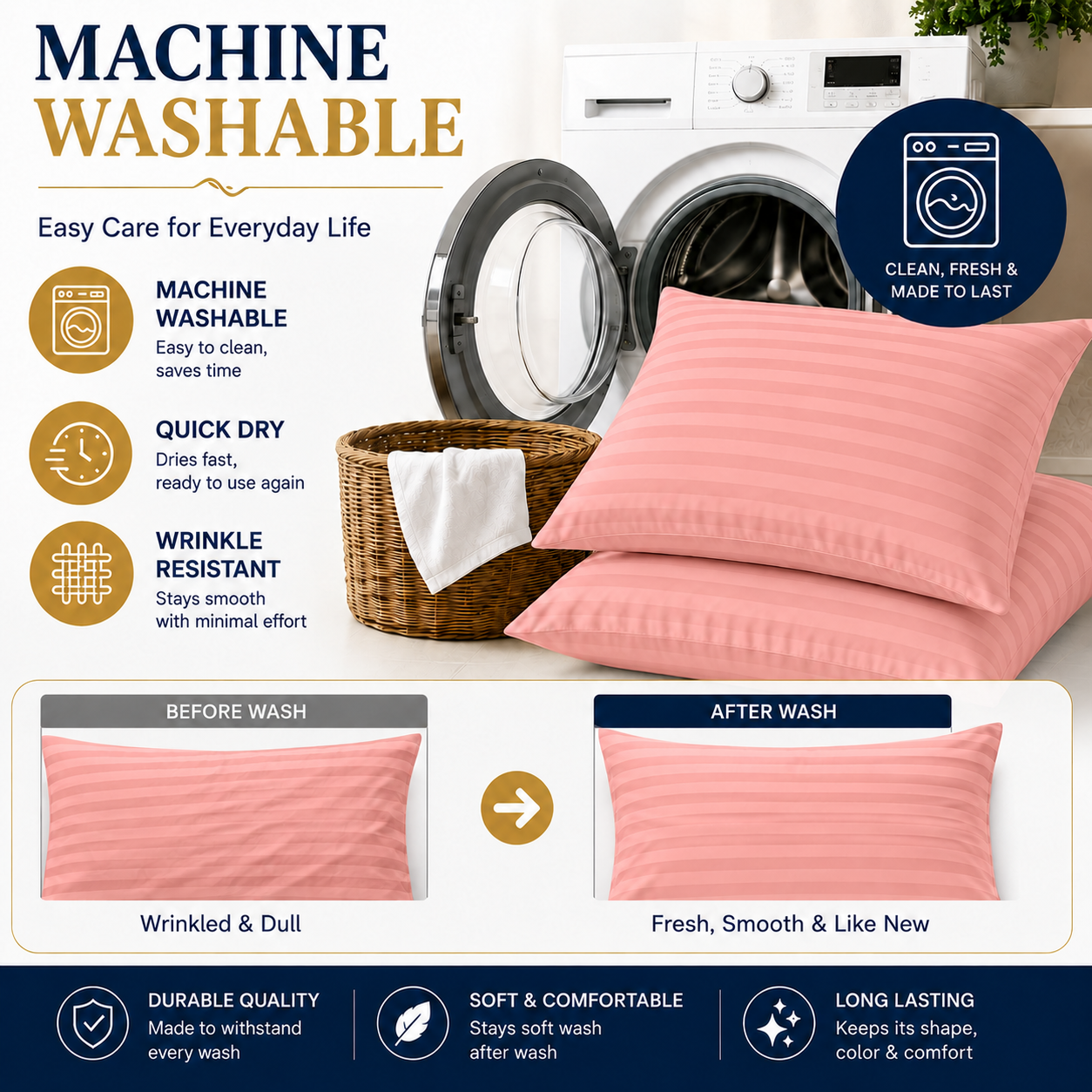 Microfiber Stripe Pillowcase Set of 2 – Soft Hotel Quality Bedding | Night Zone