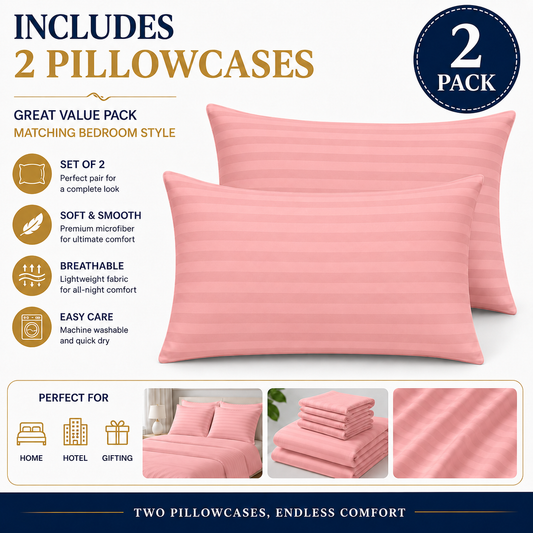Microfiber Stripe Pillowcase Set of 2 – Soft Hotel Quality Bedding | Night Zone