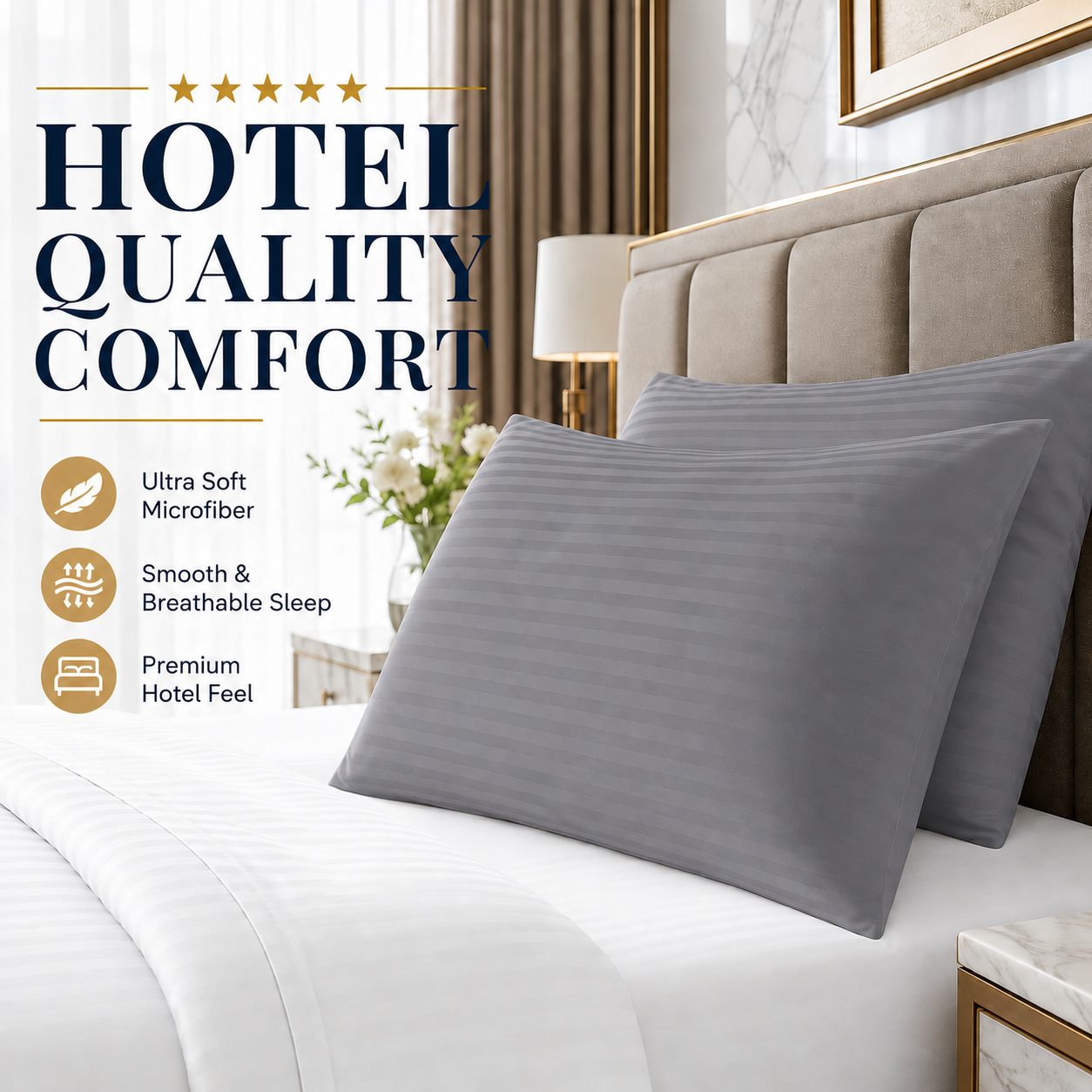 Microfiber Stripe Pillowcase Set of 2 – Soft Hotel Quality Bedding | Night Zone