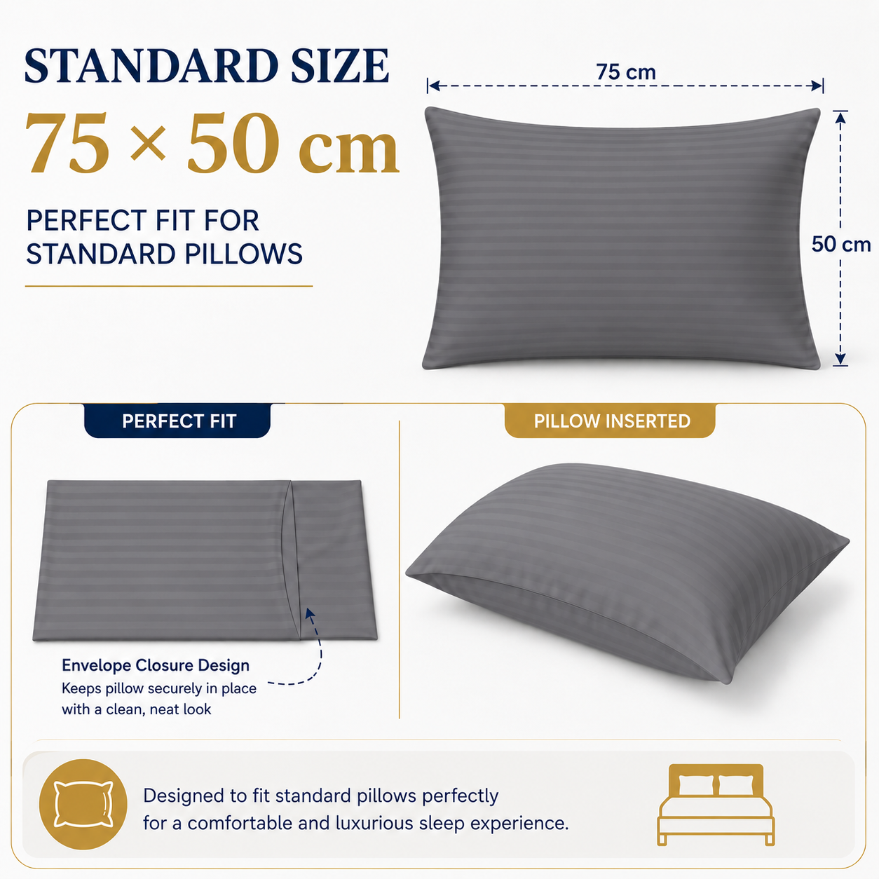 Microfiber Stripe Pillowcase Set of 2 – Soft Hotel Quality Bedding | Night Zone
