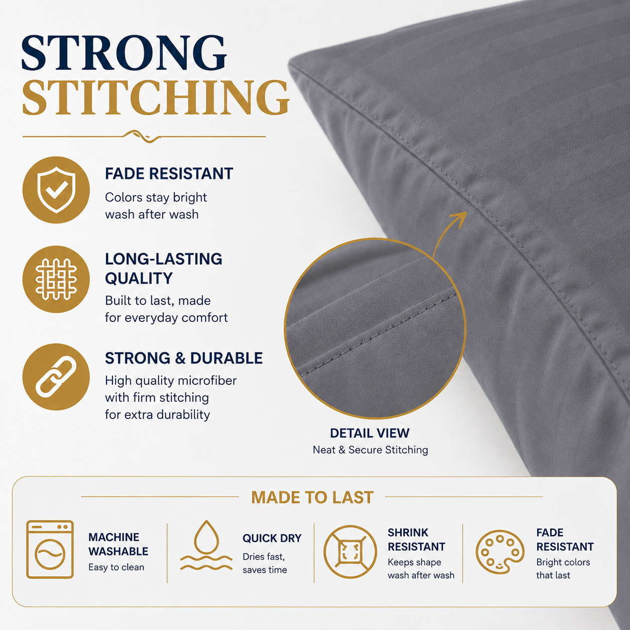Microfiber Stripe Pillowcase Set of 2 – Soft Hotel Quality Bedding | Night Zone
