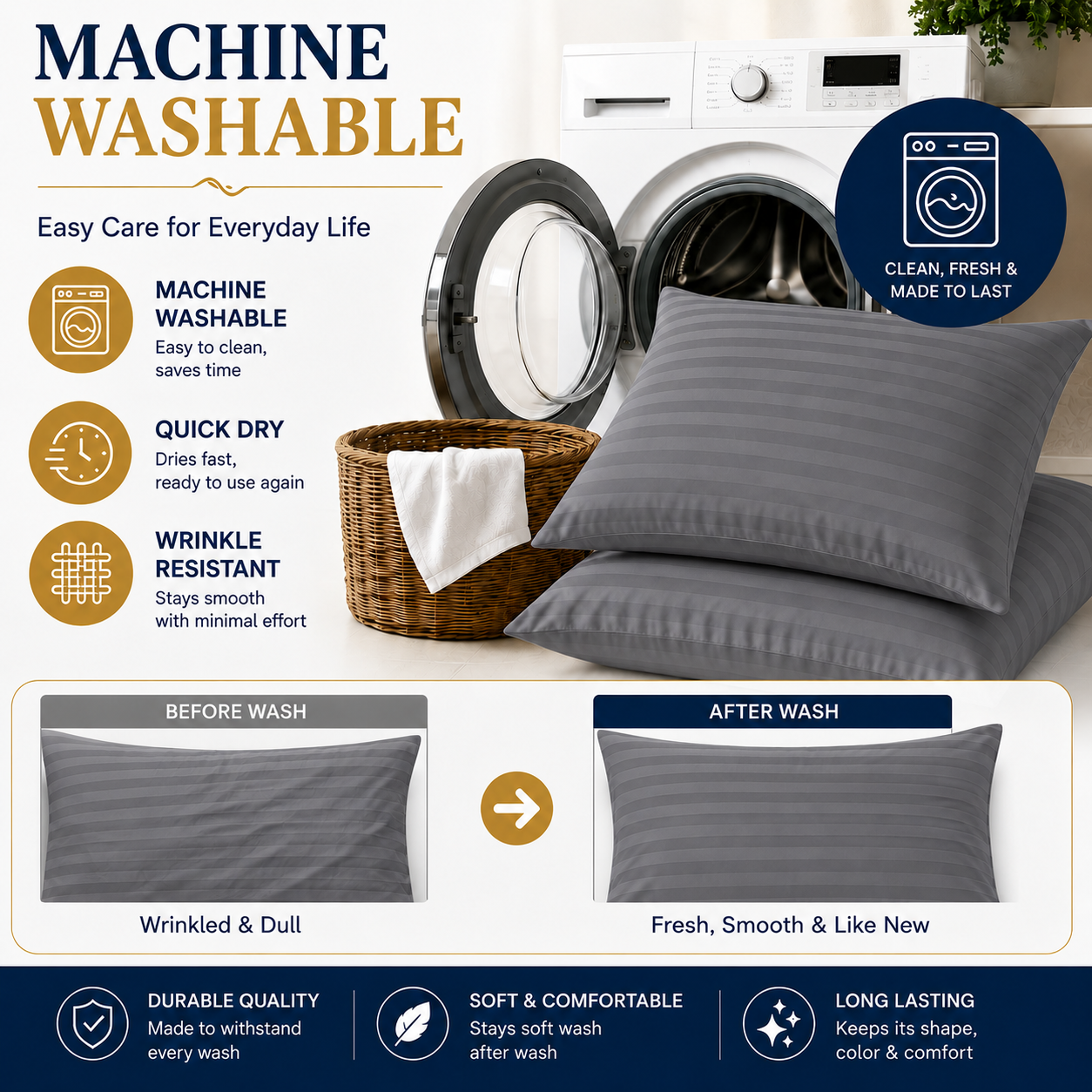 Microfiber Stripe Pillowcase Set of 2 – Soft Hotel Quality Bedding | Night Zone
