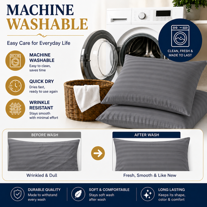 Microfiber Stripe Pillowcase Set of 2 – Soft Hotel Quality Bedding | Night Zone