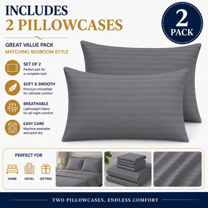 Microfiber Stripe Pillowcase Set of 2 – Soft Hotel Quality Bedding | Night Zone