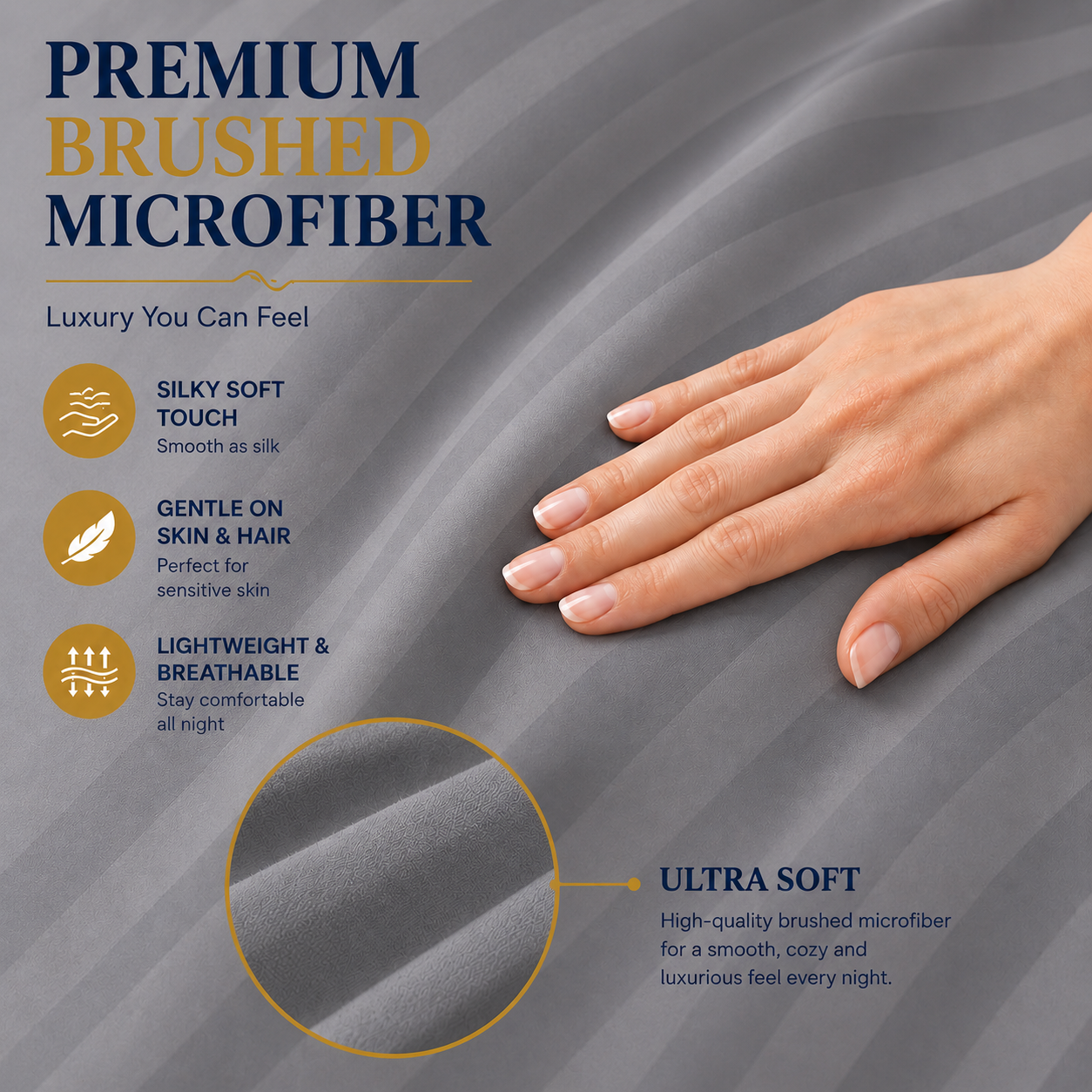 Microfiber Stripe Pillowcase Set of 2 – Soft Hotel Quality Bedding | Night Zone