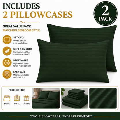 Microfiber Stripe Pillowcase Set of 2 – Soft Hotel Quality Bedding | Night Zone