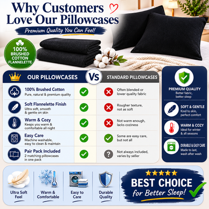 Flannelette Pillow Cases – 100% Brushed Cotton Soft Warm Bedding | Night Zone