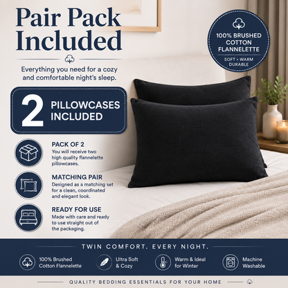 Flannelette Pillow Cases – 100% Brushed Cotton Soft Warm Bedding | Night Zone