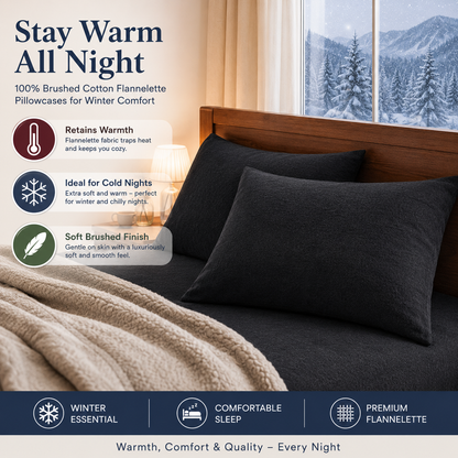 Flannelette Pillow Cases – 100% Brushed Cotton Soft Warm Bedding | Night Zone