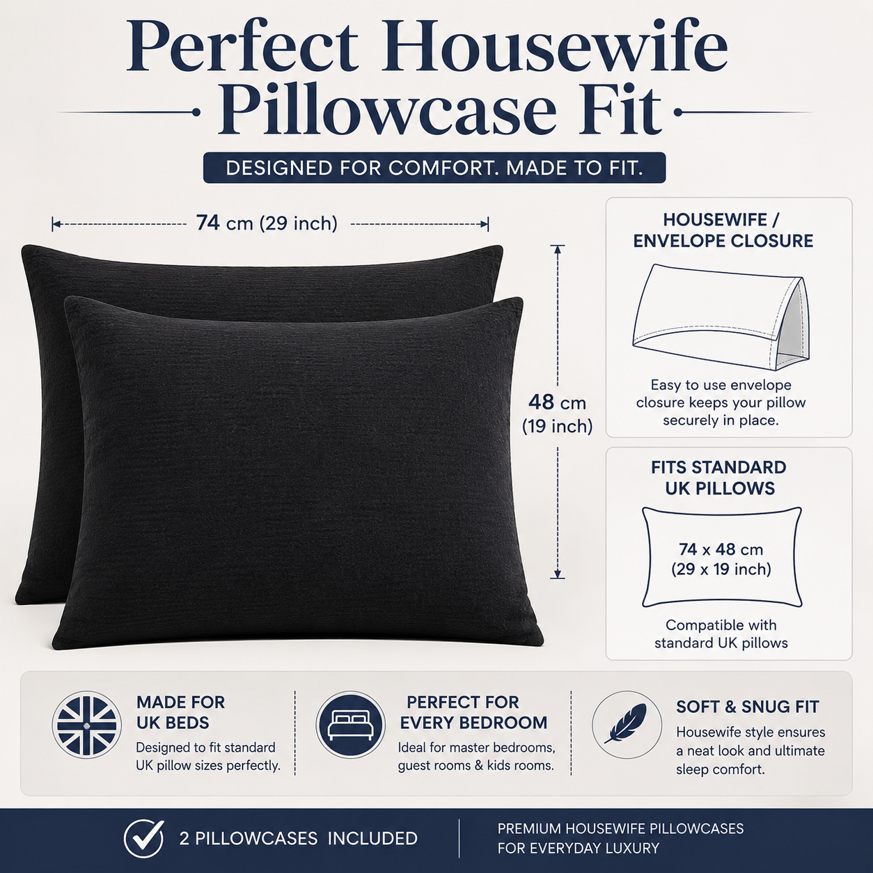 Flannelette Pillow Cases – 100% Brushed Cotton Soft Warm Bedding | Night Zone