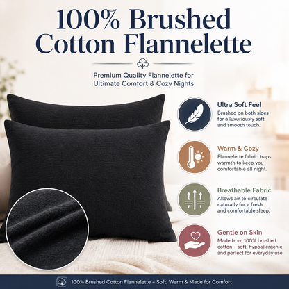 Flannelette Pillow Cases – 100% Brushed Cotton Soft Warm Bedding | Night Zone
